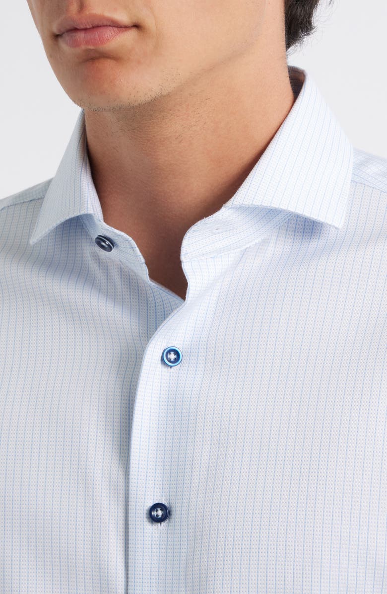 Lorenzo Uomo Trim Fit Textured Stripe & Dot Stretch Cotton Dress Shirt, Alternate, color, Light Blue