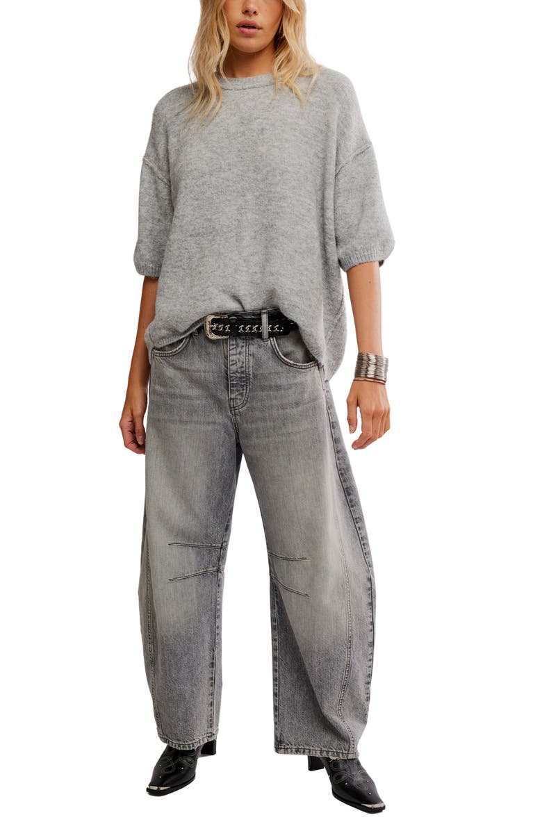 Free People Margot Oversize Short Sleeve Sweater, Alternate, color, Heather Grey