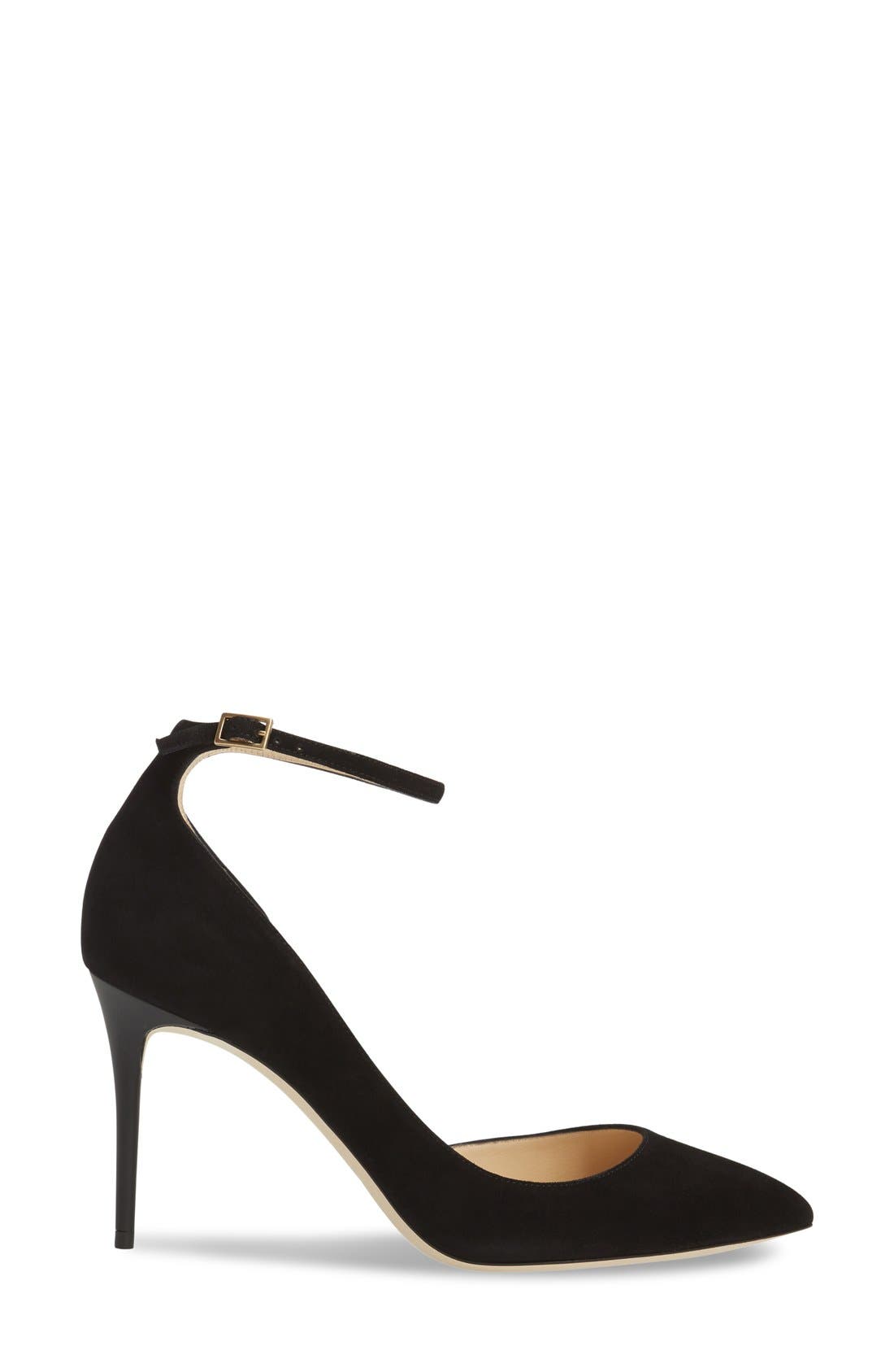 'Lucy' Half d'Orsay Pointy Toe Pump, Alternate, color, BLACK SUEDE