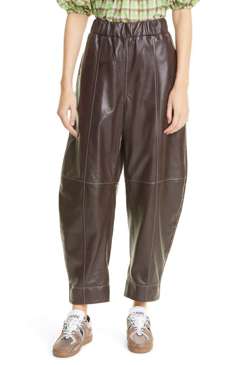 Ganni Leather Ankle Pants, Main, color,