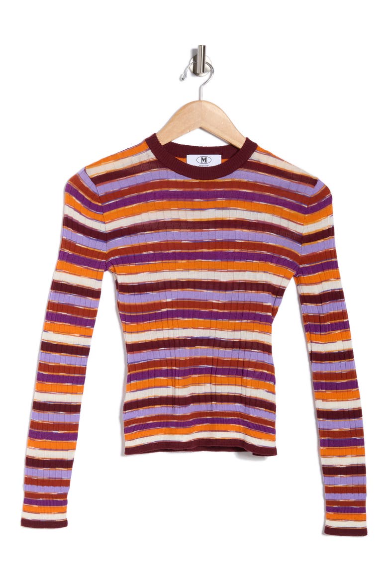 Slim Stripe Sweater, Alternate, color, ORANGE PINK BROWN WHITE STRIPE