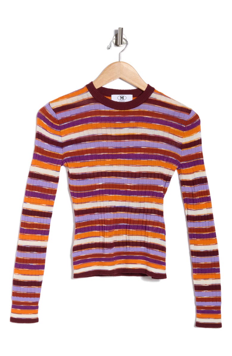 M Missoni Slim Stripe Sweater, Main, color, Orange Pink Brown White Stripe