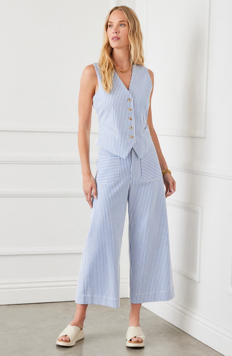 Karen Kane Stripe Crop Wide Leg Pants, Alternate, color,