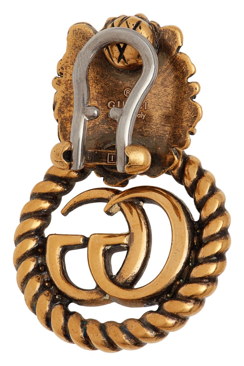 Lion Head Double-G Clip-On Earrings, Alternate, color, NO COLOR