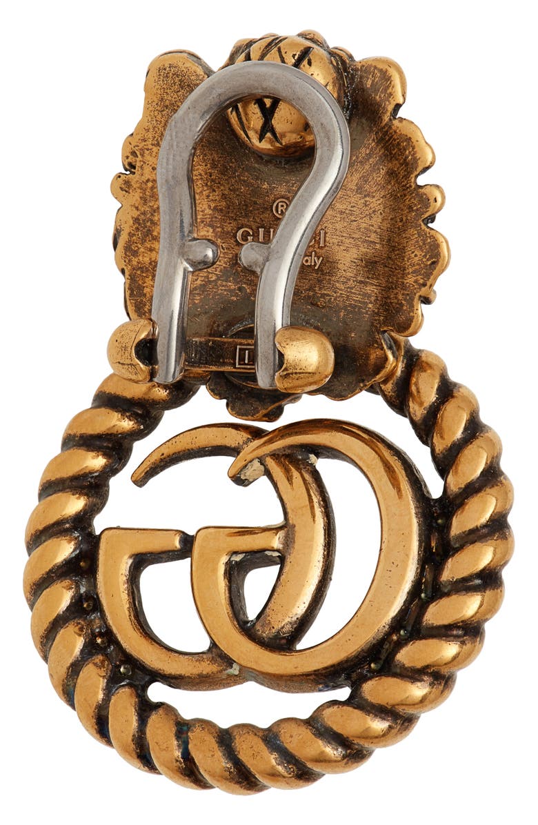 Gucci Lion Head Double-G Clip-On Earrings, Alternate, color,
