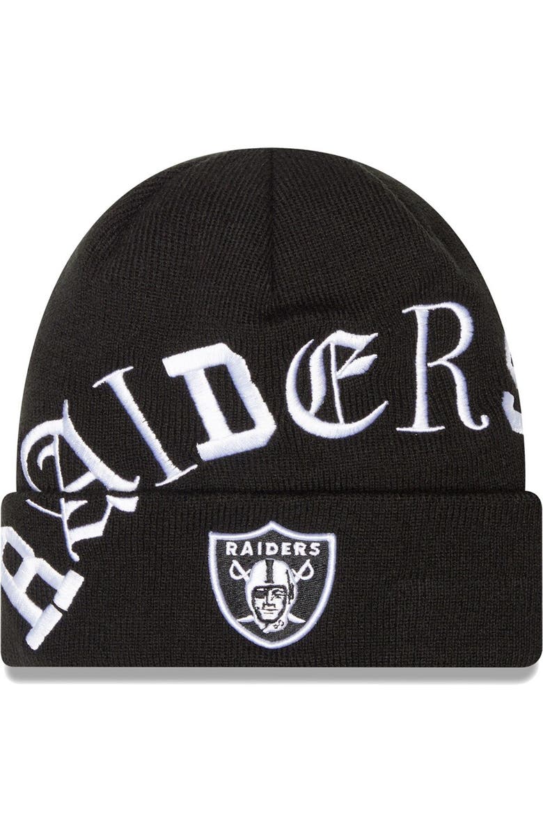 New Era Men's New Era Black Las Vegas Raiders Blackletter Cuffed Knit Hat, Main, color, 