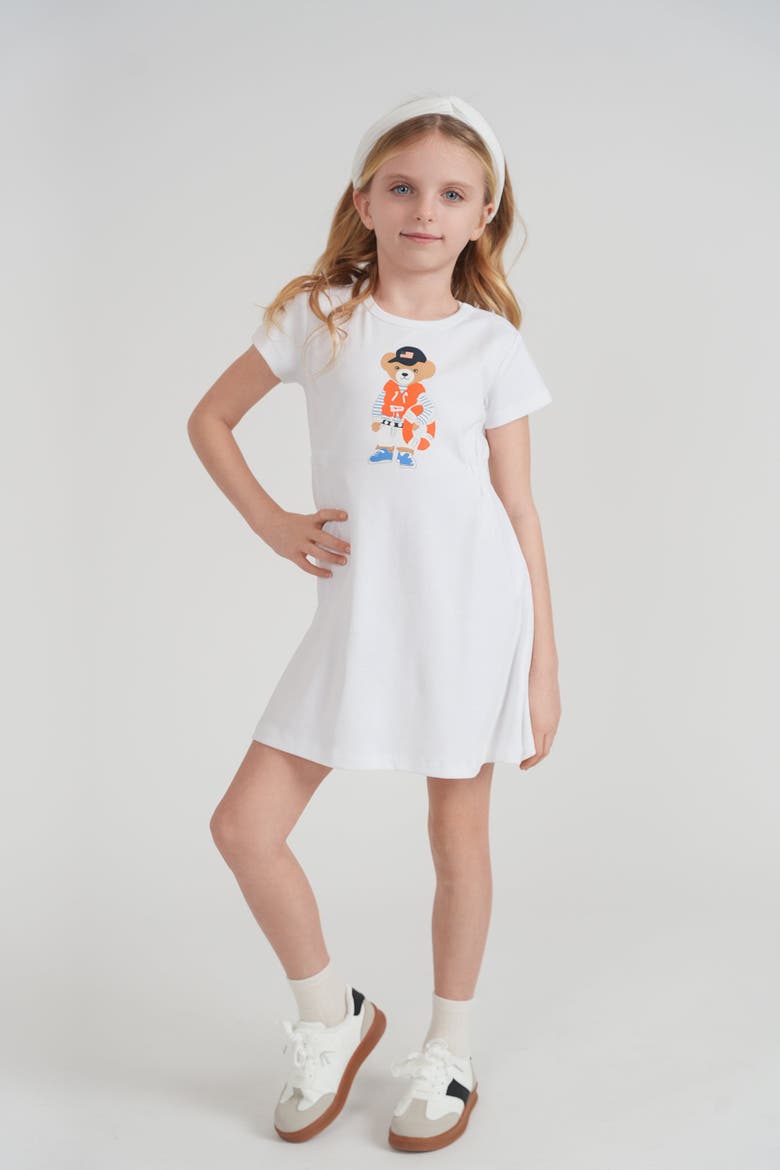 Bear Print Cotton A-Line Dress, Main, color, Yellow