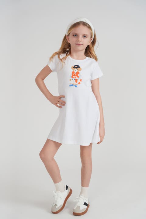 Girls Bear Print Cotton Dress