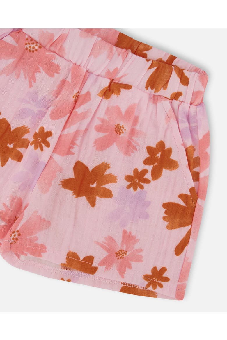 Girl's Printed Tank Top And Short Muslin Set With Frills Pink And Coral Flowers, Alternate, color, Pink And Coral Flowers