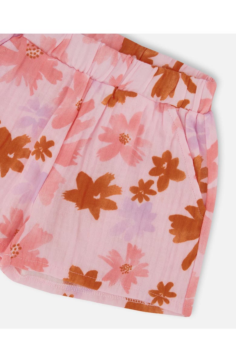Deux par Deux Girl's Printed Tank Top And Short Muslin Set With Frills Pink And Coral Flowers, Alternate, color, 