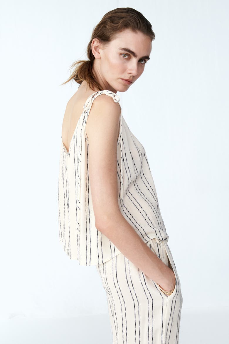 Oversized Top With Tie Shoulder Straps, Alternate, color, Light beige/striped
