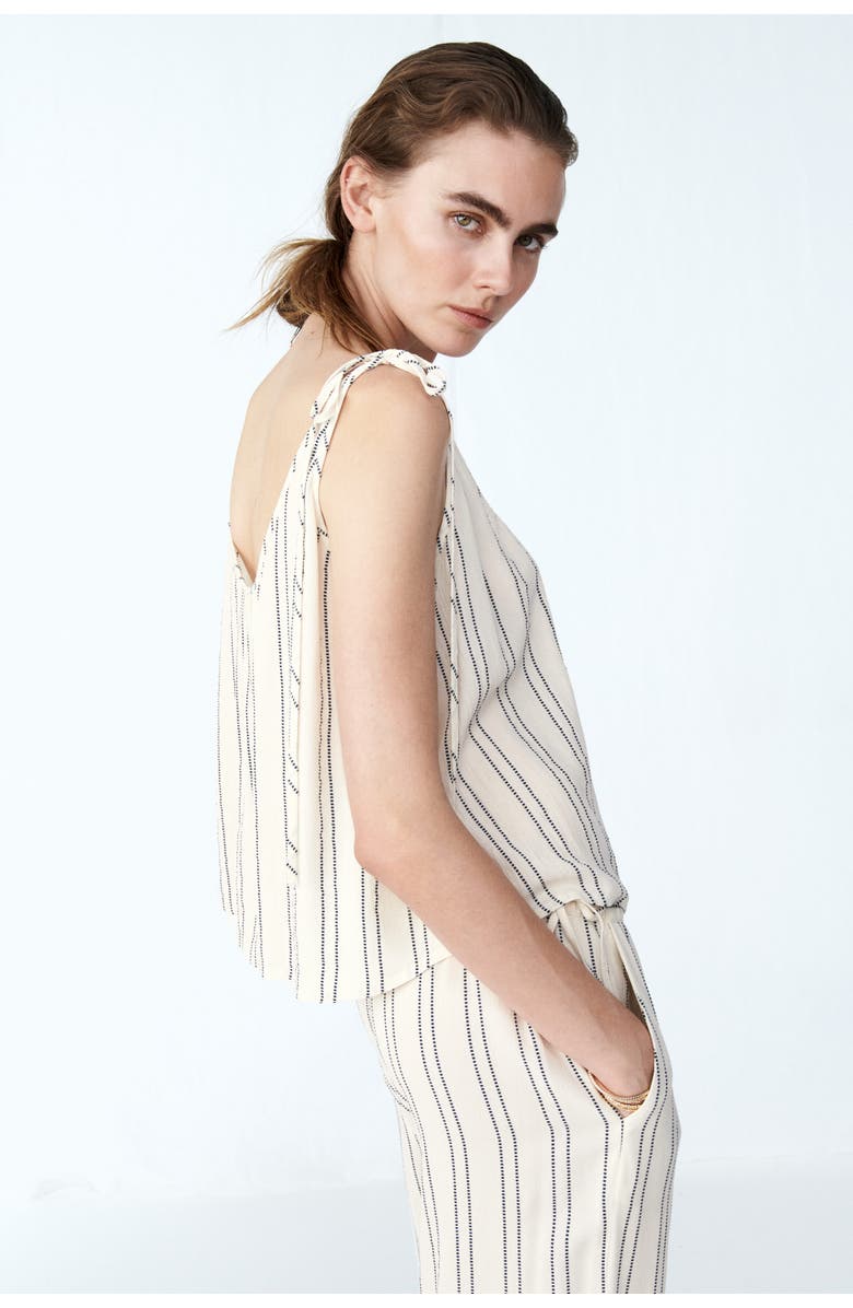 H&M Oversized Tie-strap Top, Alternate, color, Light Beige/Striped