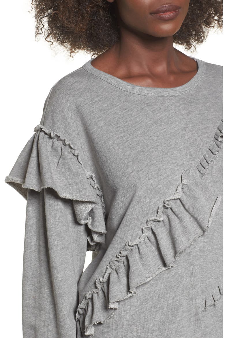 Asymmetric Ruffle Sweatshirt, Alternate, color, HEATHER GREY