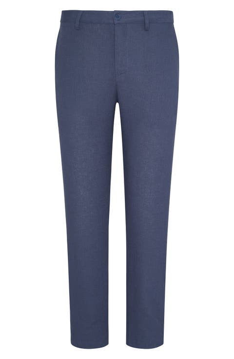 Linen Blend Flat Front Pants