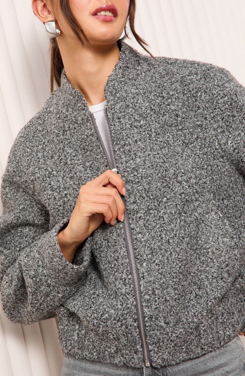 Friends Like These Bouclé Crop Bomber Jacket, Alternate, color, Grey