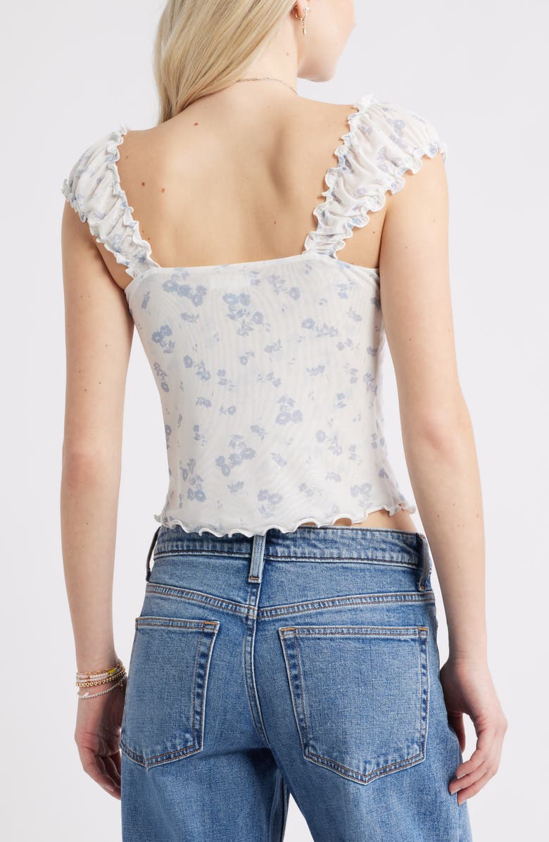 BP. Print Mesh Top, Alternate, color, White- Blue Emory Floral