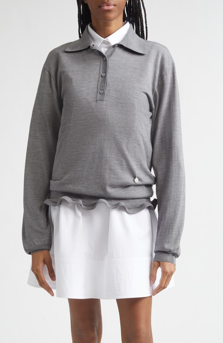 Stella McCartney Frilled Lightweight Wool Polo, Alternate, color, Grey Melange