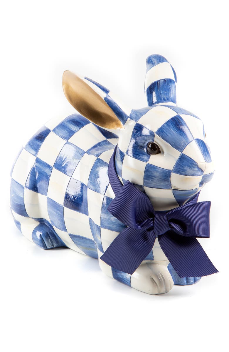 MACKENZIE CHILDS Royal Check Resting Bunny, Main, color, Blue