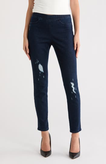 Hue Distressed Denim Ankle Leggings In Blue