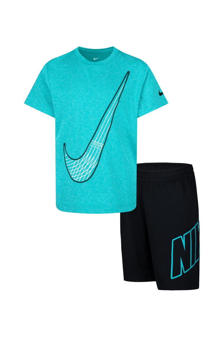 Kids' Dri-FIT Graphic T-Shirt & Shorts Set, Main, color, BLACK