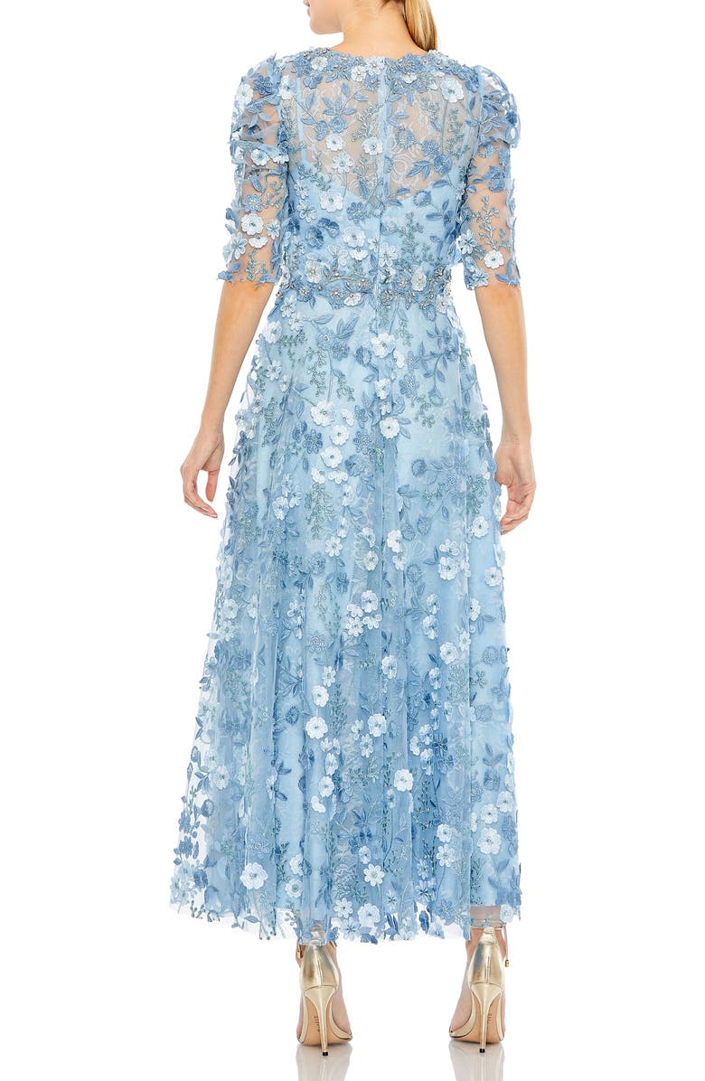 Mac Duggal Applique High Neck Puff Sleeve A Line Dress, Alternate, color, French Blue