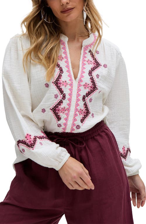 Raffya Dina V-neck Embroidered Blouse In White