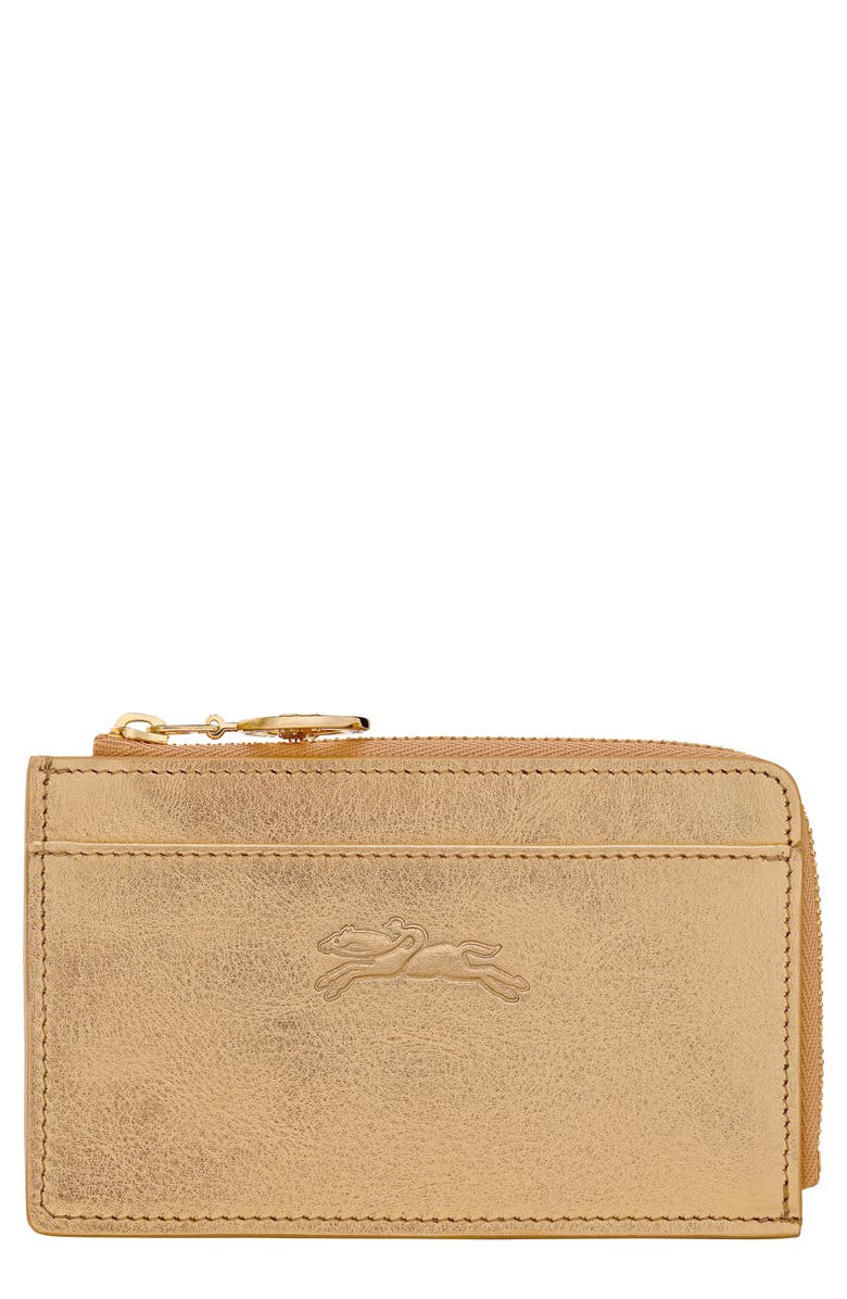 Longchamp Le Pliage Xtra Gold Leather Card Case, Main, color, Gold