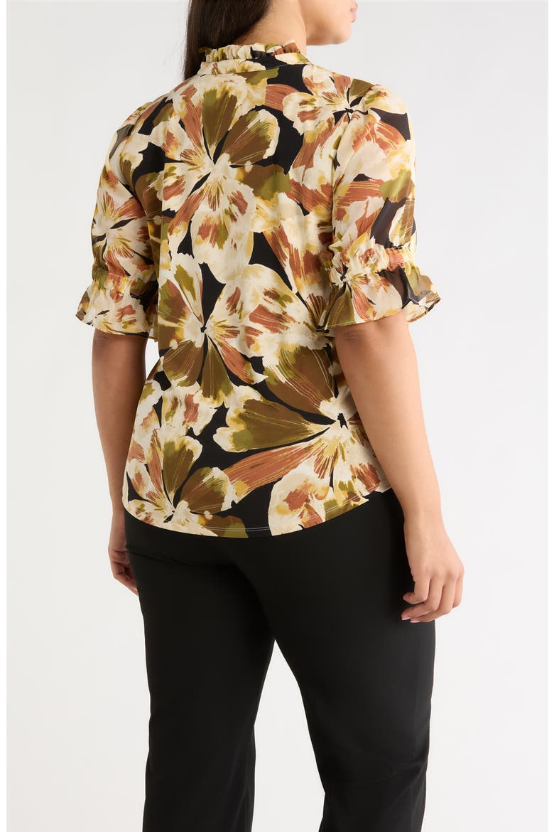 Floral Mixed Media Peasant Top, Alternate, color, ANNE BLACK MULTI
