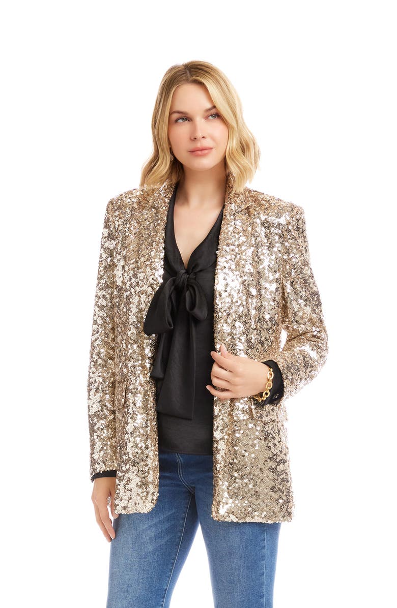 Karen Kane Sequin Open Front Jacket, Alternate, color, Champagne