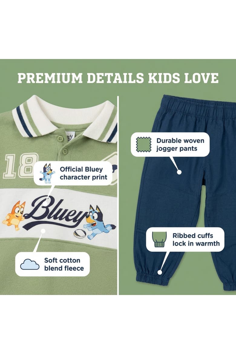2-Piece Fleece Polo and Joggers Set, Alternate, color, Bluey Bingo Green Navy