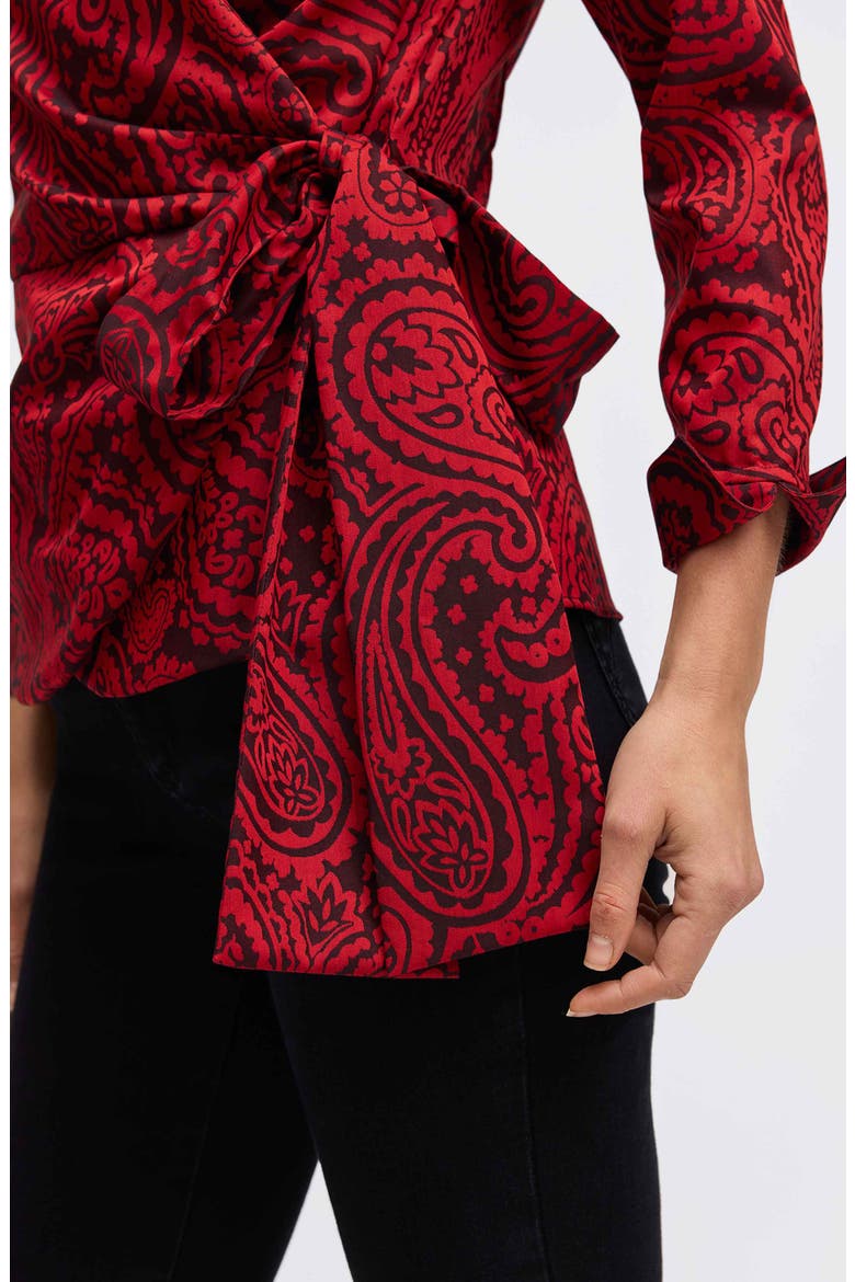Saline Paisley Jacquard Wrap Top, Alternate, color, BLACK/ RED