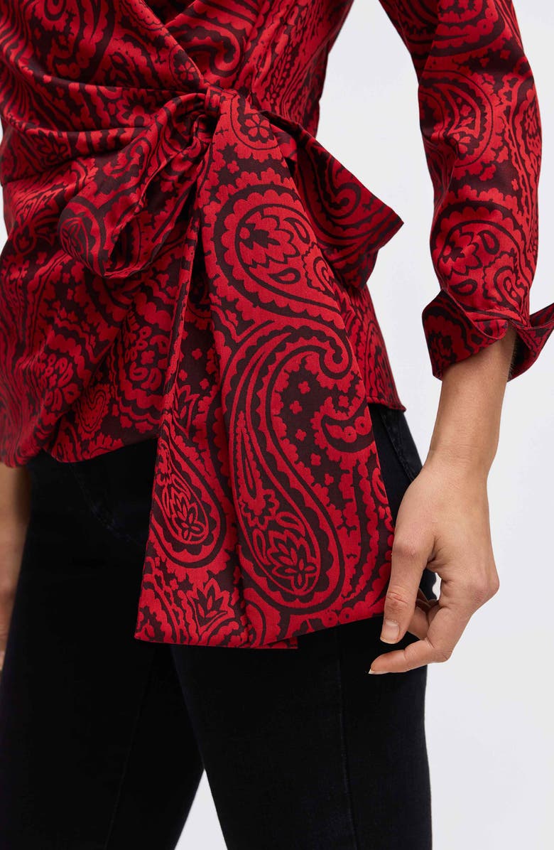 Foxcroft Saline Paisley Jacquard Wrap Top, Alternate, color, Black/ Red