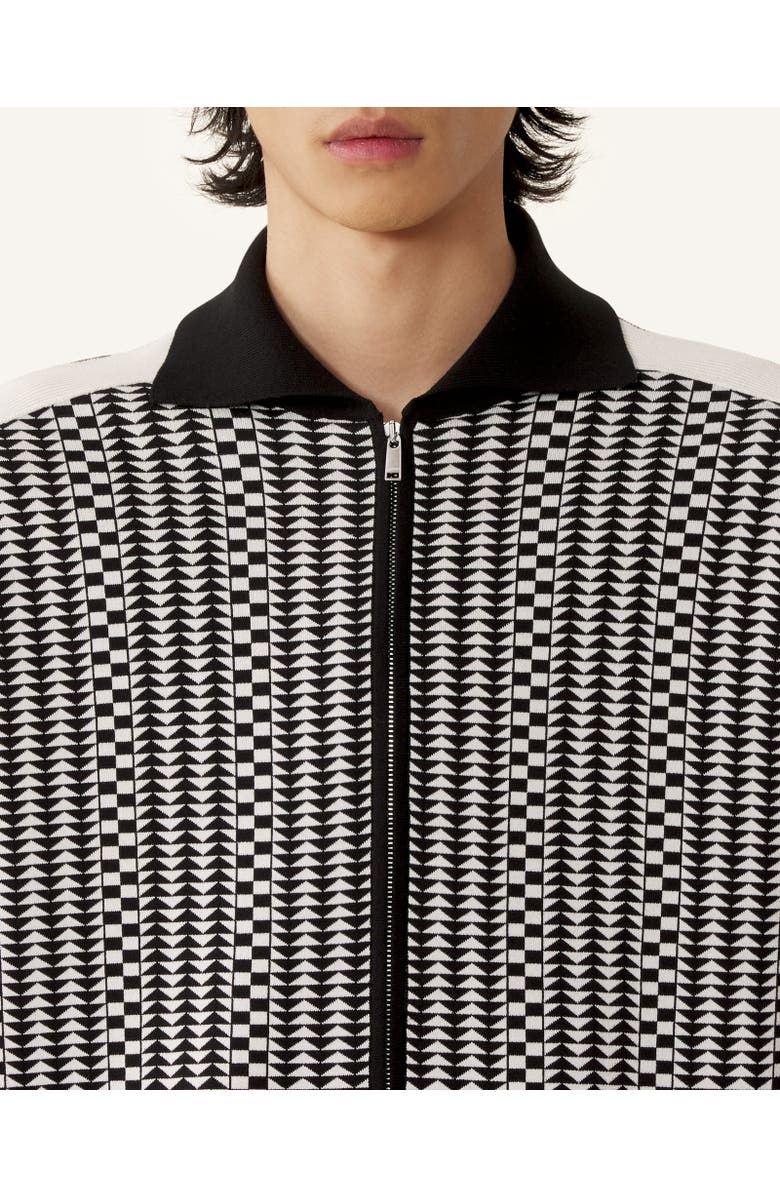 Lanvin Zip Jacket In Silk And Cotton Jacquard, Alternate, color, Black/Ecru