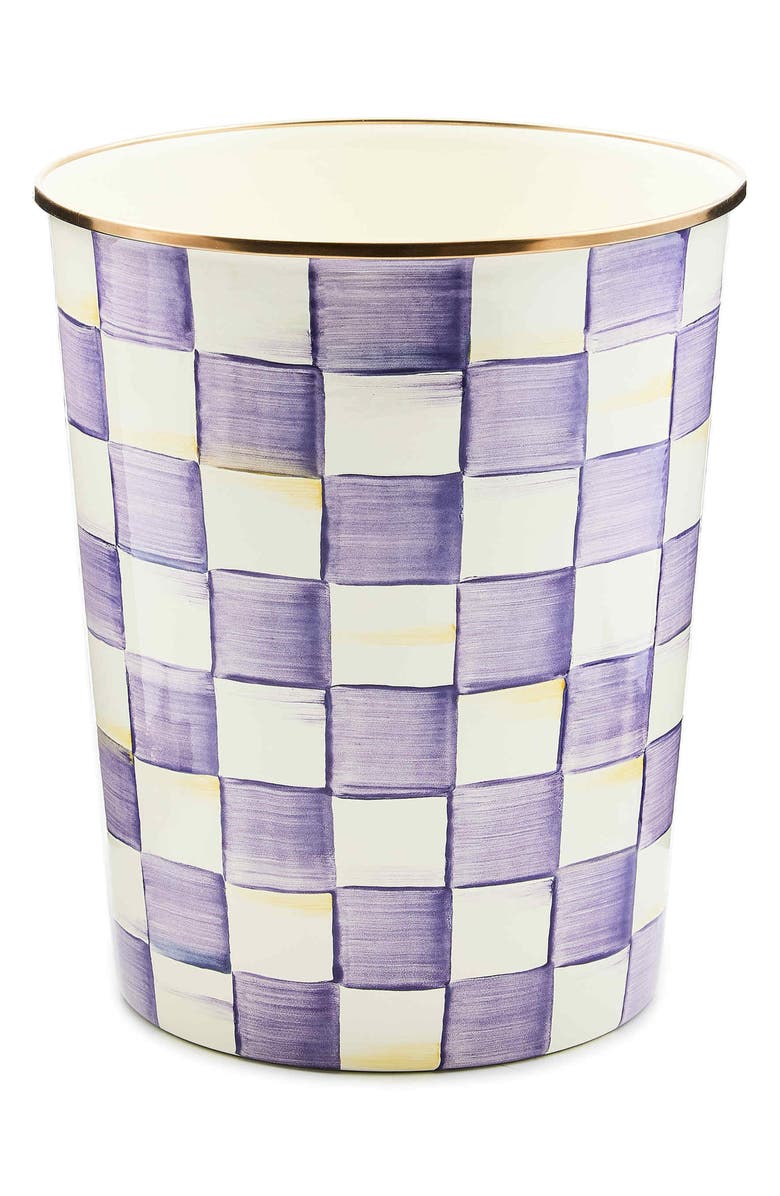 MACKENZIE CHILDS Violet Check Waste Bin, Main, color, Violet