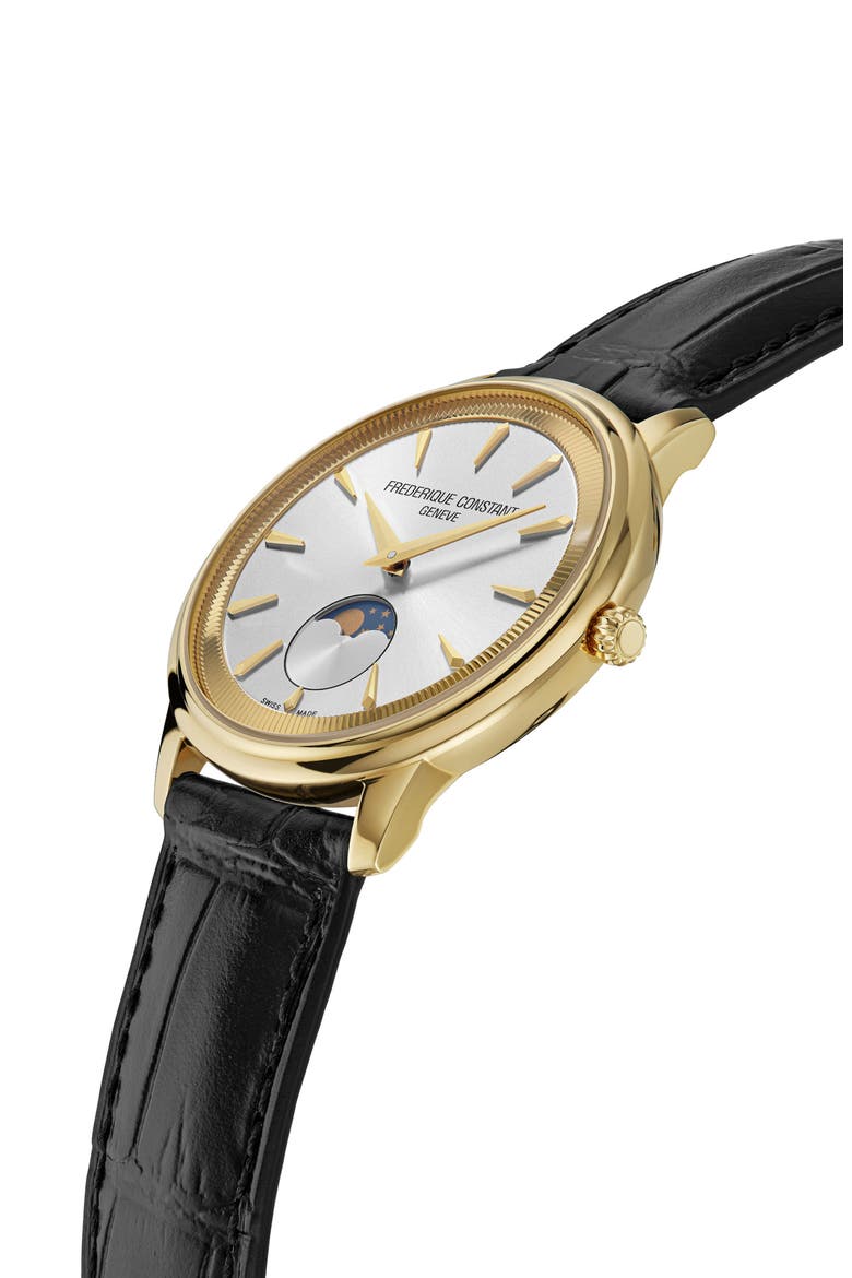 Classic Moonphase Leather Strap Watch, 37mm, Alternate, color, BROWN