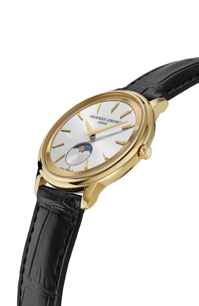 FREDERIQUE CONSTANT Classic Moonphase Leather Strap Watch, 37mm, Alternate, color, Brown