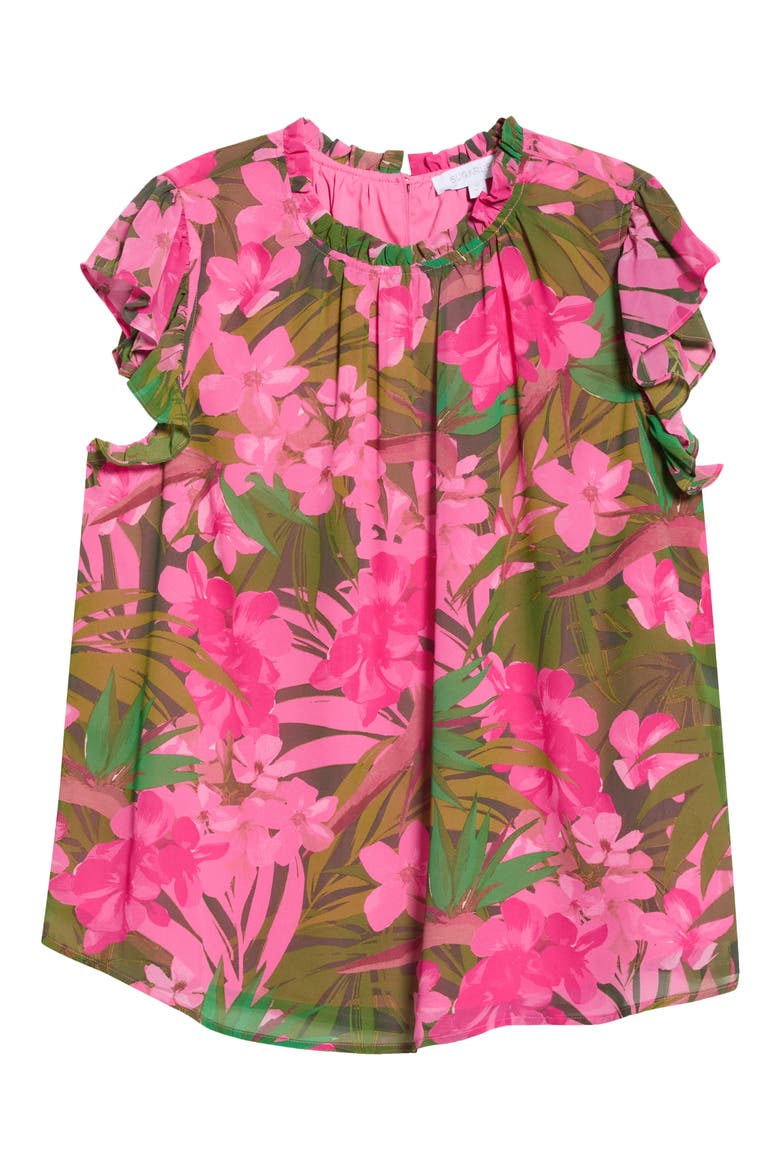 Dandi Floral Veda Cap Sleeve Top, Alternate, color, GREEN-PINK-CORAL