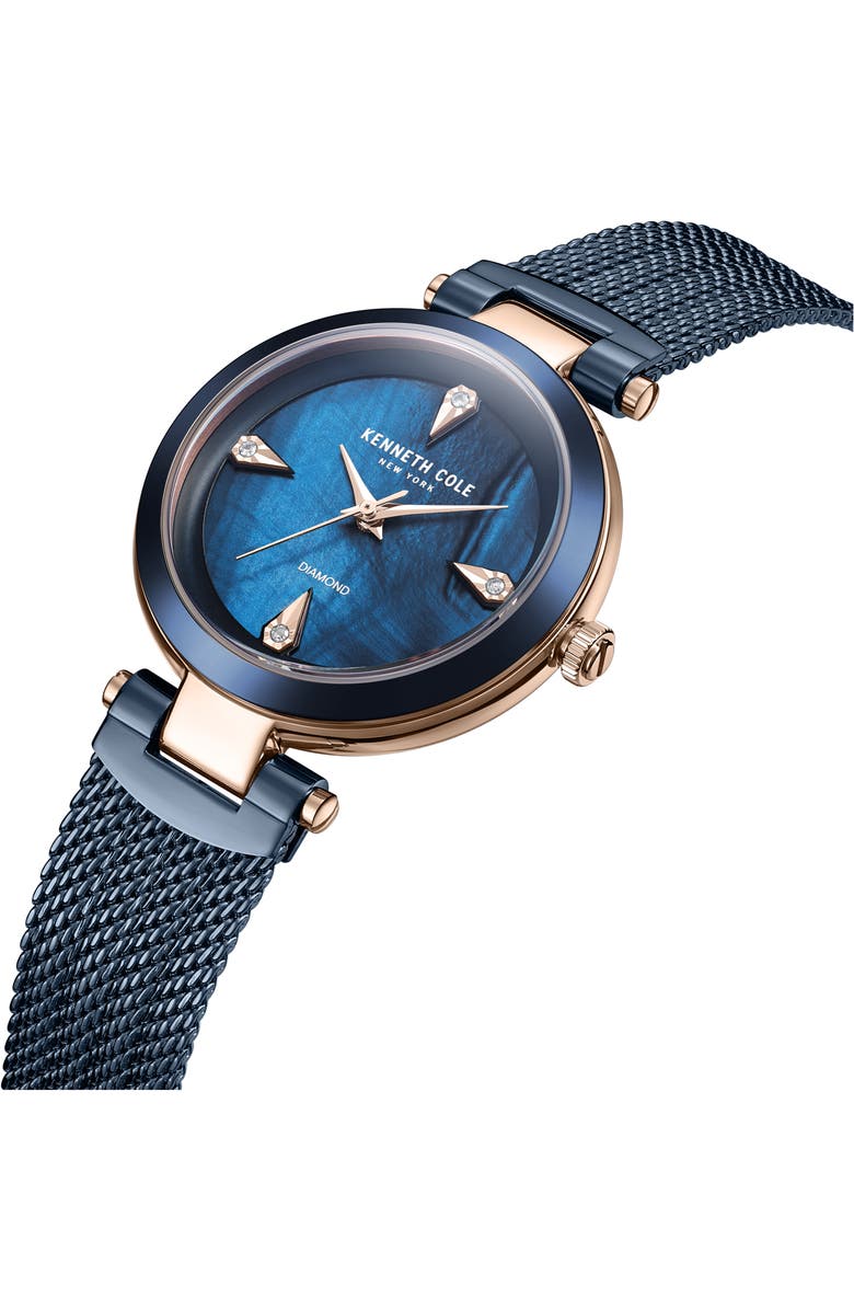 Kenneth Cole Diamond Index Mesh Strap Watch, 34mm, Alternate, color, 