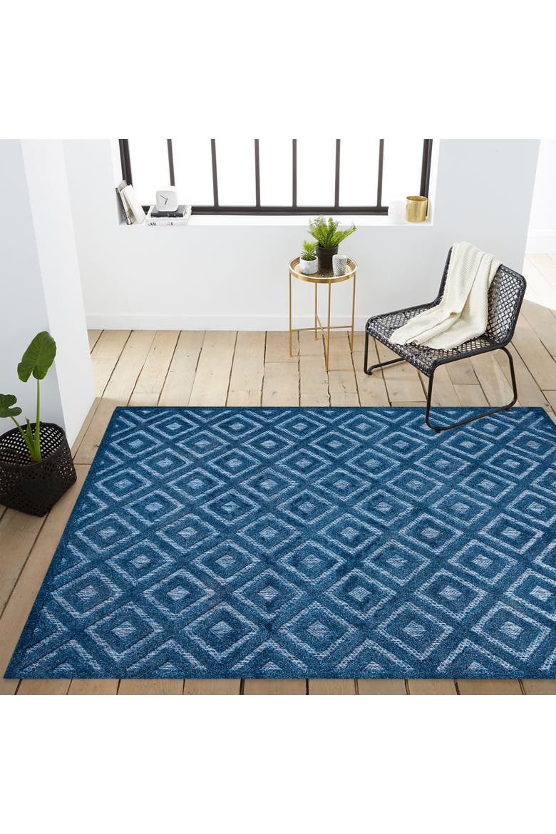 Portmany Neutral Diamond Trellis Indoor/Outdoor Area Rug, Alternate, color, Marine