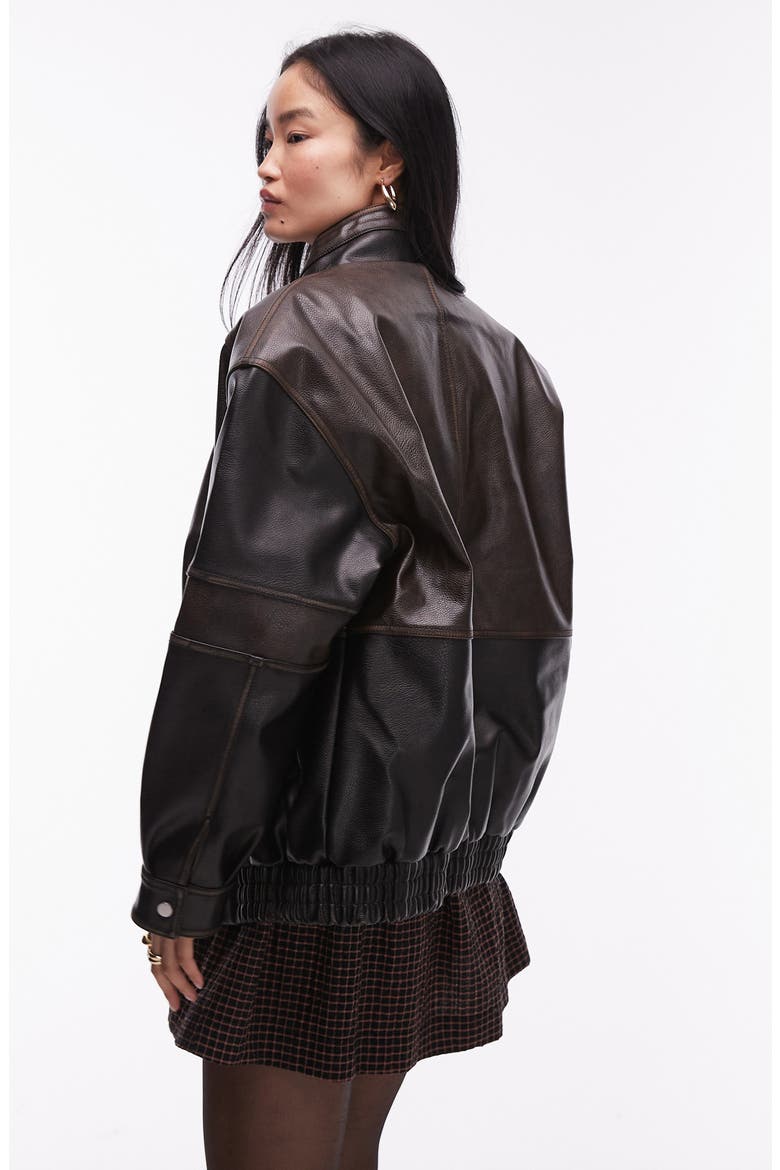 Oversize Faux Leather Bomber Jacket, Alternate, color, DARK BROWN MULTI