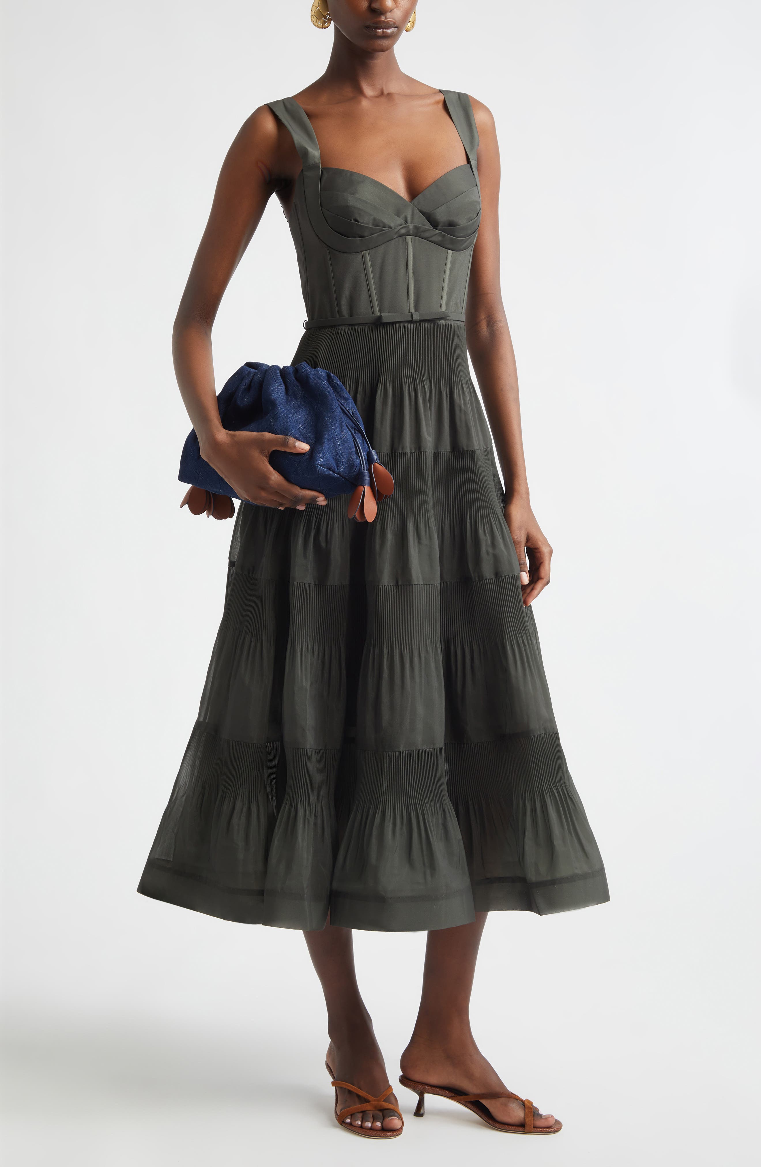 Pleated Corset Midi Dress - image 2