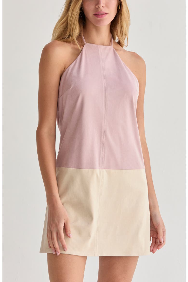 Suede Color Block Halter Mini Dress, Main, color, Pink