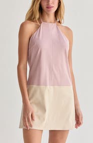 CRESCENT Suede Color Block Halter Mini Dress