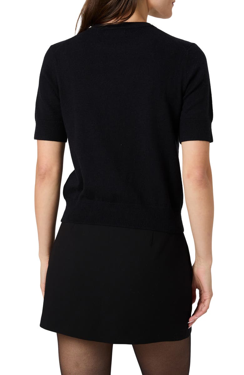 French Connection Faux Pearl Trim Short Sleeve Sweater, Alternate, color, Black/ Cream