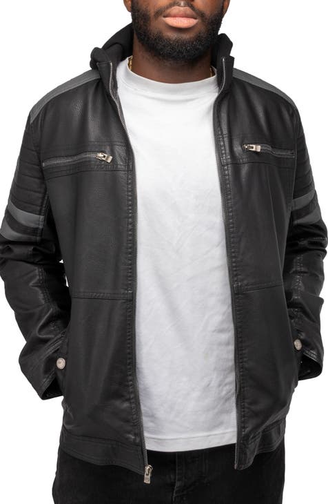 Faux Leather Hooded Moto Jacket