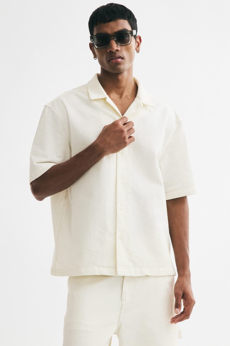 Relaxed-fit Waffled Resort Shirt, Main, color, Cream