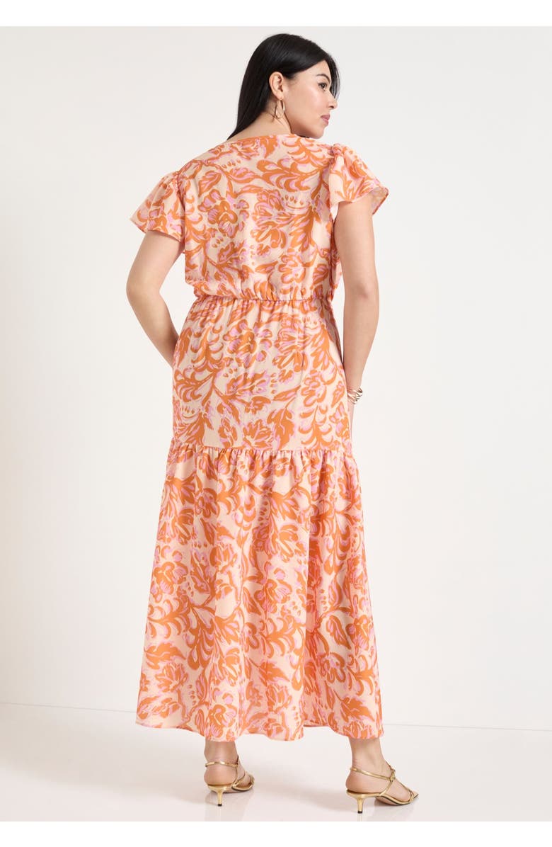 June + Vie Faux-Wrap Maxi Dress, Alternate, color, Bouquet Orange