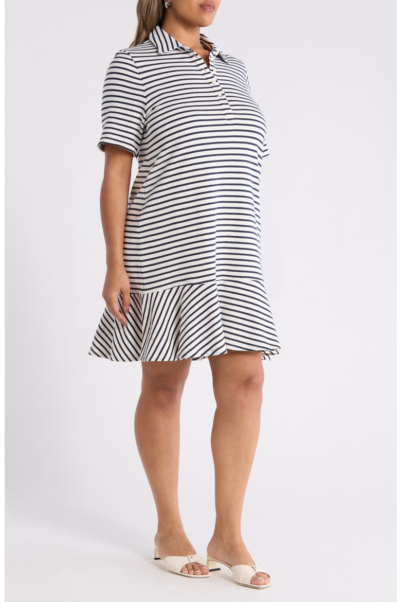 Henley Short Sleeve Polo Dress, Alternate, color, IVORY- NAVY STRIPE