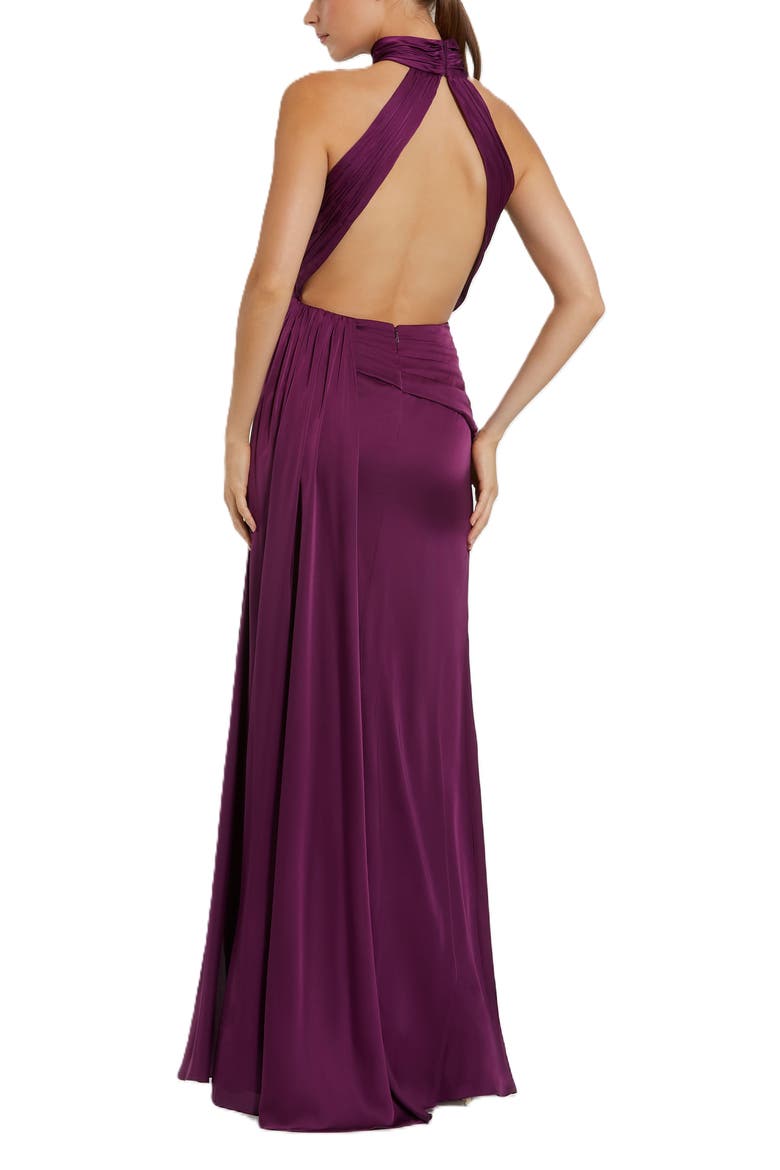 Open Back High Neck Side Ruched Gown, Alternate, color, Plum