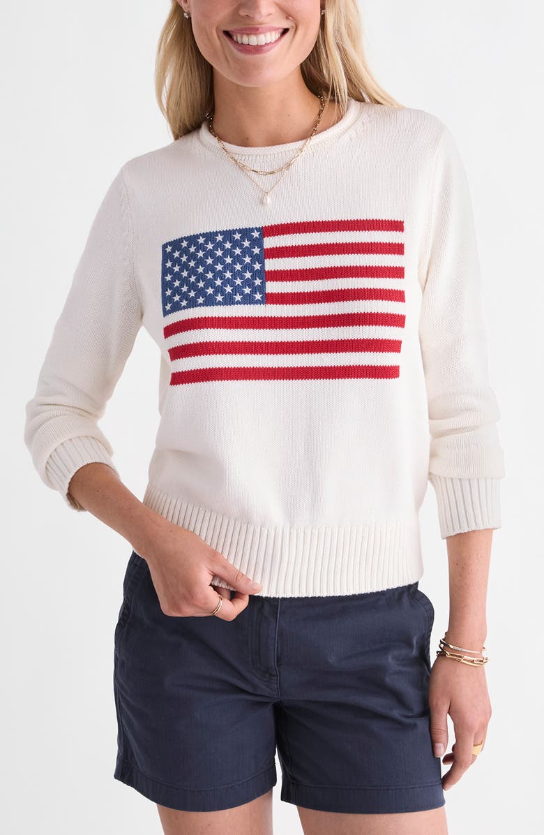 vineyard vines Katie Cotton Americana Rollneck Sweater, Main, color, White Cap